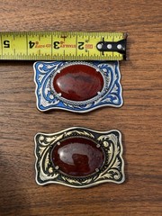 Men’s Western Belt Buckle Lot 2 Blue Silver Floral Red Stone Rectangular 1.5&Prime;