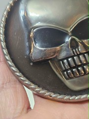 Skull Belt Buckle Round Silvertone Metal Biker halloween Italia Large Heavy- B2