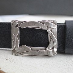 Antique Silver Rectangle Belt Buckle, Handmade Buckle For Snap Belts