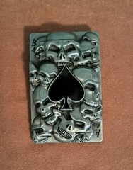 Ace Of Spades Skull Belt Buckle Gray Metal 3.5 X 2 Inch