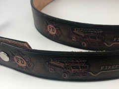 FIRE TRUCK BELT BUCKLE BERGAMOT BRASS WORKS 1978 Leather Firemen Belt HTF!
