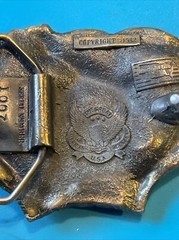 Leaping Buck & Doe Belt Buckle Brass & Enamel Stag Deer Great American Buckle Co