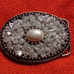 Men&rsquo;s Metal Western Oval Belt Buckle Silver Tone White Beaded Fits 1.5in