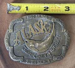 Vtg 1970 Bronze ALASKA Fishing Capital of the World Men&rsquo;s Collector Belt BUCKLE
