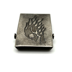 Vintage 90s Silver-tone Metal Flame Skull Military Slide Buckle for 1.5&Prime;Web Belt