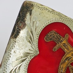 Vtg 70s Shriners Masonic Belt Buckle Red Silver Gold Scimitar Crescent Western