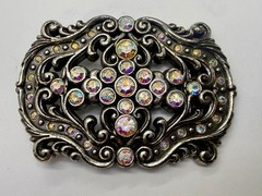 Victorian Style Multi-Color Rhinestone Jeweled See-Trough Ladies Belt Buckle