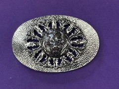 Lions Head Bust Raised Silver Tone See Through Vintage Oval Belt Buckle