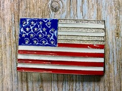 United States American Flag Stars Silver Striped Enamel Patriotic Belt Buckle