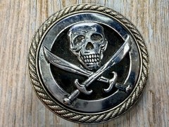 Skull and Crossed Swords Rope Pattern Border Silver Color Round Belt Buckle