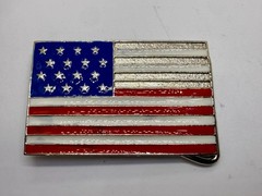 United States American Flag Stars Silver Striped Enamel Patriotic Belt Buckle