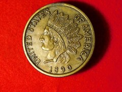 VINTAGE 2 3/8&Prime; ACROSS 1890 INDIAN HEAD CENT PENNY BRASS BELT BUCKLE