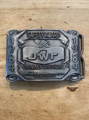 Mining Belt Buckle Collector METAL Original 1984 Safety Award Patina Miner USA