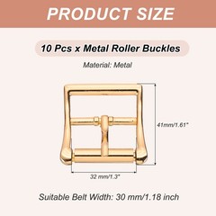 1.6&Prime;x1.3&Prime; Rectangle Shape Single Prong Belt Buckle (Golden, Pack of 10)