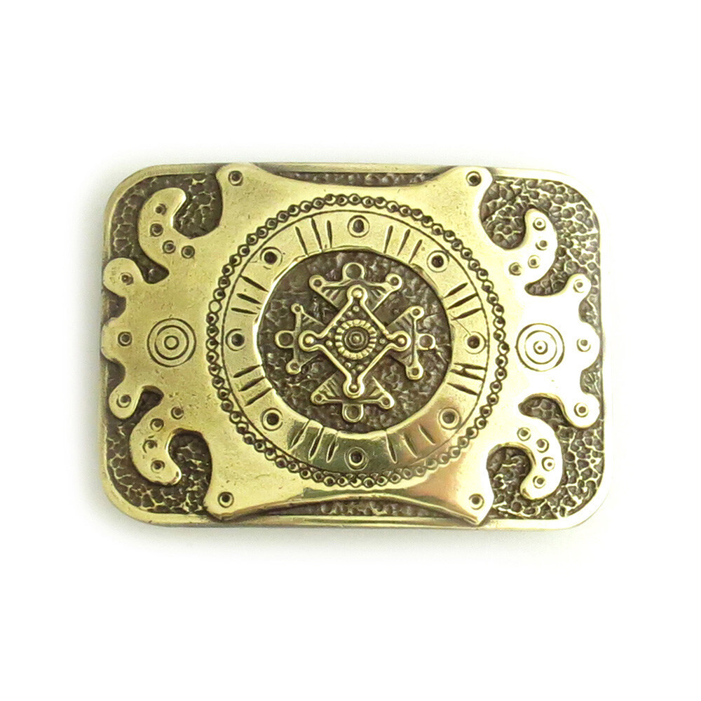 Brass belt buckle pre-Christian sun cross; Zgarda; Teutonic or Maltese cross