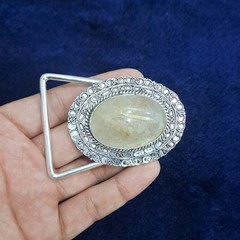 Golden Rutilated Quartz Belt Buckle Silver Plated Handmade Western Cowboy buckle