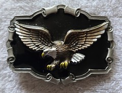 VTG 1983 The Great American Buckle Co ENAMEL EAGLE QD1243 Belt Buckle 3 3/4&Prime; USA