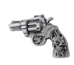 New Men Silver Metal Western Old School Fashion Belt Buckle Revolver Gun Skull