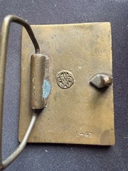 BERGAMOT BRASS WORKS CHILD HOLDING FLOWERS METAL BELT BUCKLE