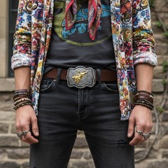 New Men Belt Buckle Dark Silver Metal Cowboy Western Rodeo Cowboy Gold Bull