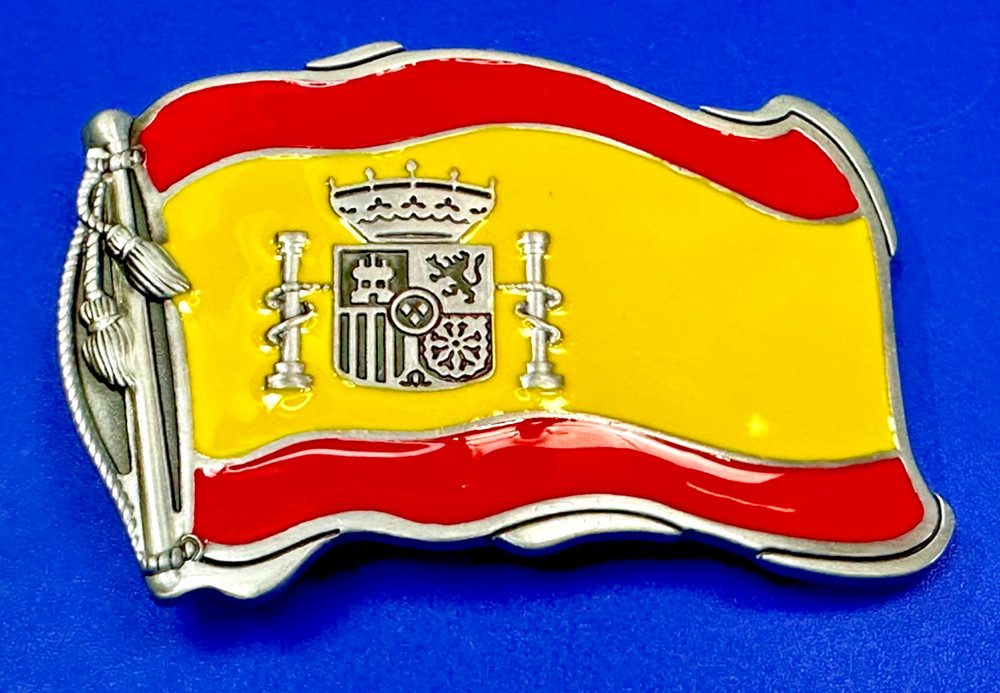 Spain Spanish Madrid Barcelona Flags Enameled Figural Patriotic Belt Buckles