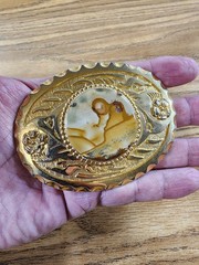 Vintage Oval Gold-Tone Western Belt Buckle w/Center Stone Cowboy Southwest