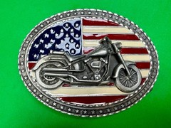 USA American Flag Motorcycle Star Border 2002 EJC Belt Buckle by Legend West