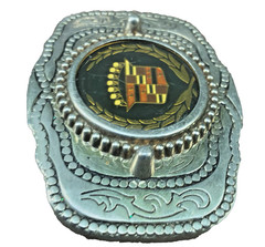 Vtg 1970s Western-Style Cadillac Crown Logo Automotive Belt Buckle Enamel Inlay