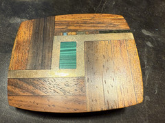 Vintage Belt Buckle With Wooden Brass and Stone Inlay