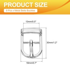 8 Pcs 0.5 Inch Adjustable Single Prong Buckle Belt Buckle, Silver Tone