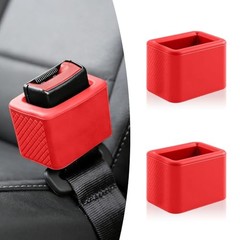 2 PCS Seat Belt Buckle Holder, Durable Silicone Material,Car Accessories, red