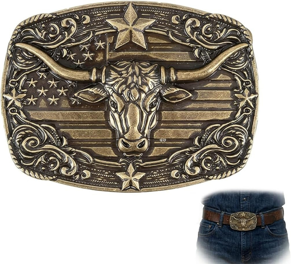 Western Cowboy Belt Buckle for Men, Cowgirl Longhorn Bull Belts Buckles Texas