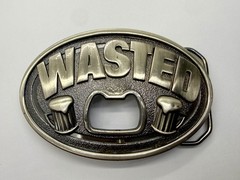 WASTED Statement Funny Novelty Silver Tone KALAN Belt Buckle with Bottle Opener