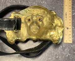 CHRISTOPHER ROSS LION HEAD 1984 GLASS EYES BUCKLE & BLACK BELT 24kt GOLD PLATED