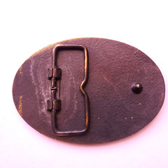 John Deere Leather Brass Leaping Deer Logo Cast Belt Buckle Hunting Rockabilly