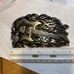 3D Flaming Skull Guitar Heavy METAL Biker Silver-tone Belt Buckle Rock & Roll