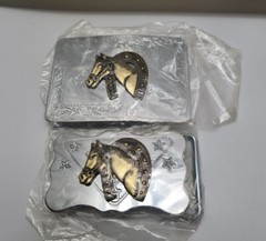2 Stainless Steel Gold tone Horses Western Belt Buckle 2D design 🔥