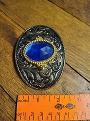Western Style Belt Buckle Silver/Gold Tone Blue/purple Center Floral Pattern