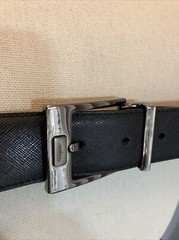 Salvatore Ferragamo Gun Metal tone Rectangle Buckle black leather belt