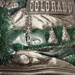 VTG 1976  » COLORADO  » BERGAMOT Brass Works Enamel DIX Leather BELT BUCKLE – NICE