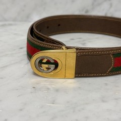 GUCCI buckle belt Sherry Line Gold hardware Made in Italy Brown Canvas Leather