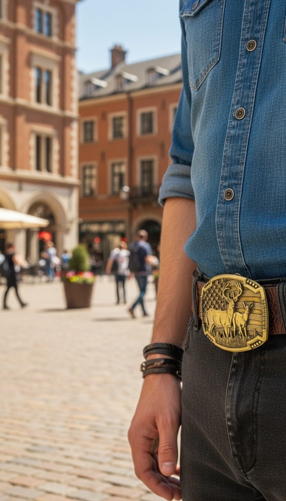 Men Gold Metal Belt Buckle Deer Nature Hunter Western Fashion Accessory Unisex