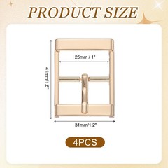 4Pcs Single Prong Belt Buckle 1&Prime; ID Metal Roller Buckle for Belt, Light Gold