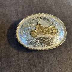 Montana Silversmiths Belt Buckle Motorcycle Mountain Rope Trim Gold Plated READ