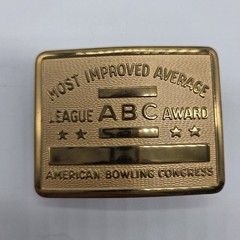 Vintage ABC Bowling League Award Brass Belt Buckle Most Improved Average