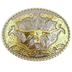 WMG Bull Head Cowboy Rodeo Western Small Longhorn Gold Tone Fashion Belt Buckles