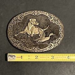 Solid Brass Hunting Scene Dog Lab and Duck Belt Buckle ADM Award Design Medals
