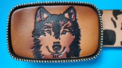 WOLF SCENE Genuine Leather Belt & Matching WOLF Epoxy Buckle A