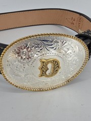 Montana Silversmiths Initial « D » Two-tone Cameo Belt Buckle On Hand Tooled Belt