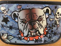 Belt Buckle Black Metal Bulldog with Spiked Collar and skull and crossbones